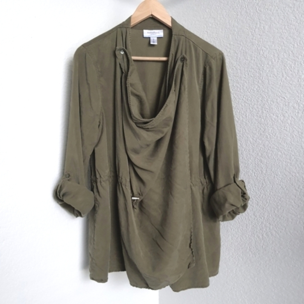 Maternity Nursing Cardigan Olive Green (L) Roll Tab Cinch Waist Lyocell